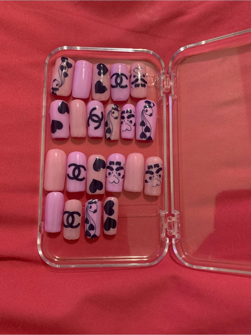 Pink Press-On Nail Set with Black Accent Art - Unbranded